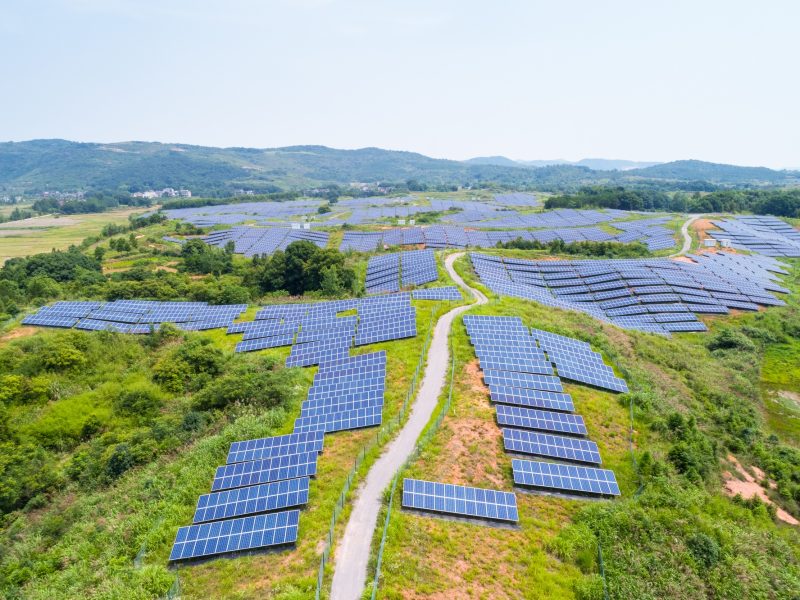 aerial view of hillside solar energy